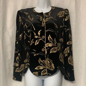 R&K Evening black velvet with gold accent top EUC